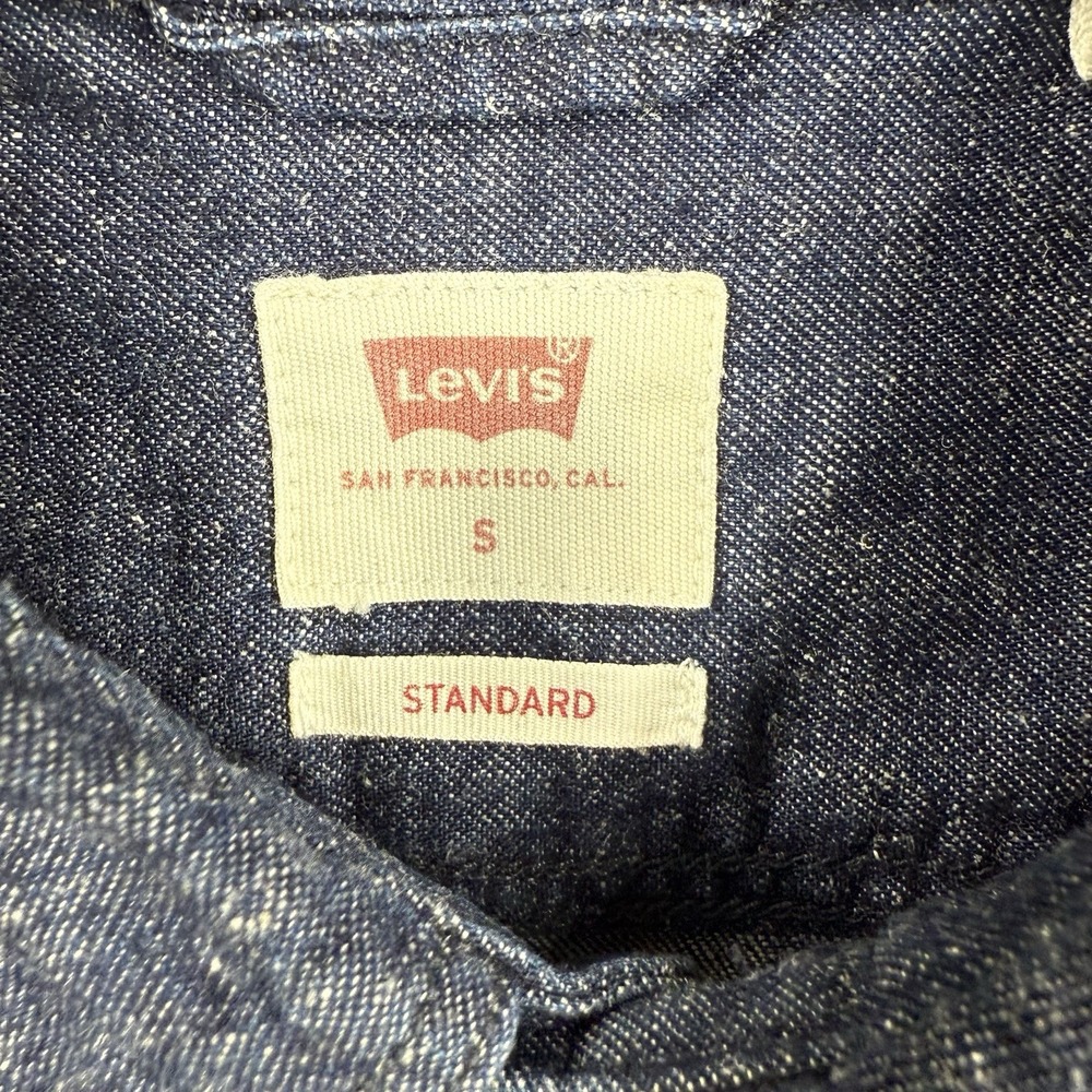 Levis Shirt Mens Small Blue Denim Hemp Blend Button Up Short Sleeve Casual - Picture 5 of 10
